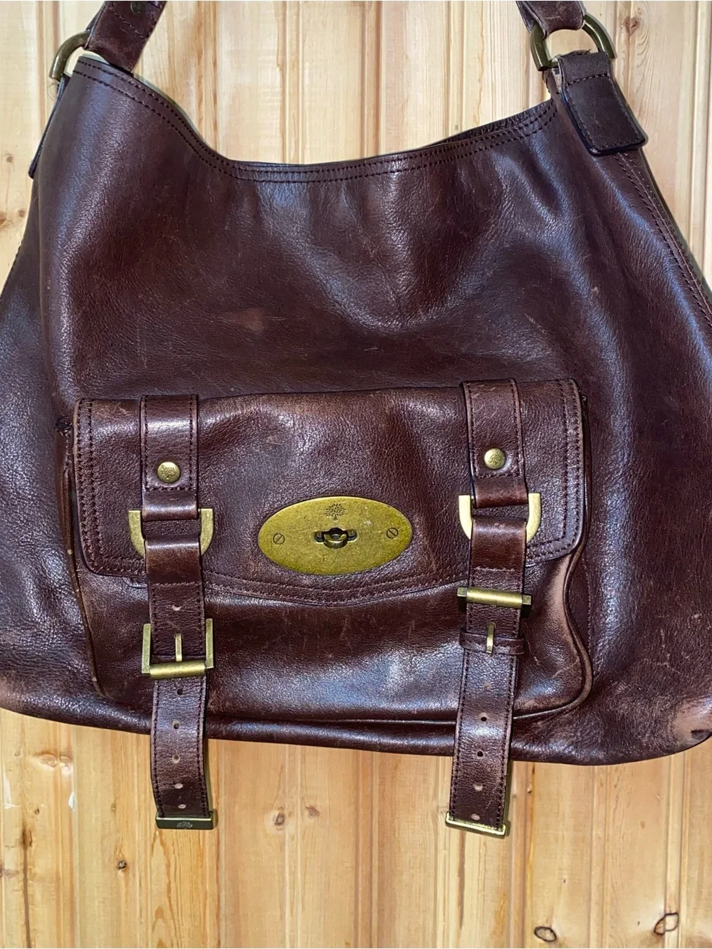 Mulberry Alexa Hobo Bag Dark Brown Leather Shoulder Bag with Front Buckle Pocket - Picture 2 of 14